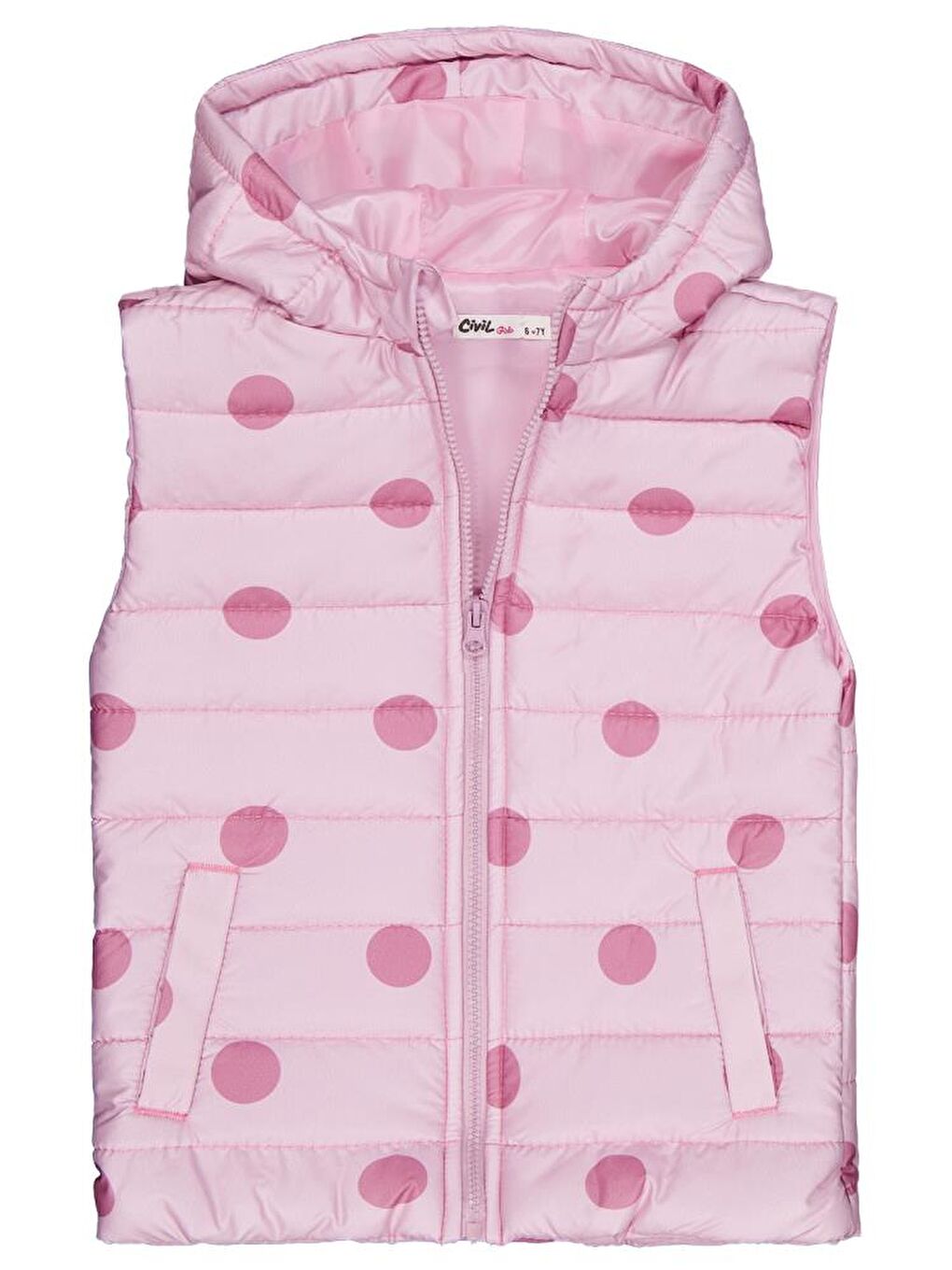 Pembe Girls Puan Baskılı 6-9 Yaş Yelek - Pudra 6-7 Yaş