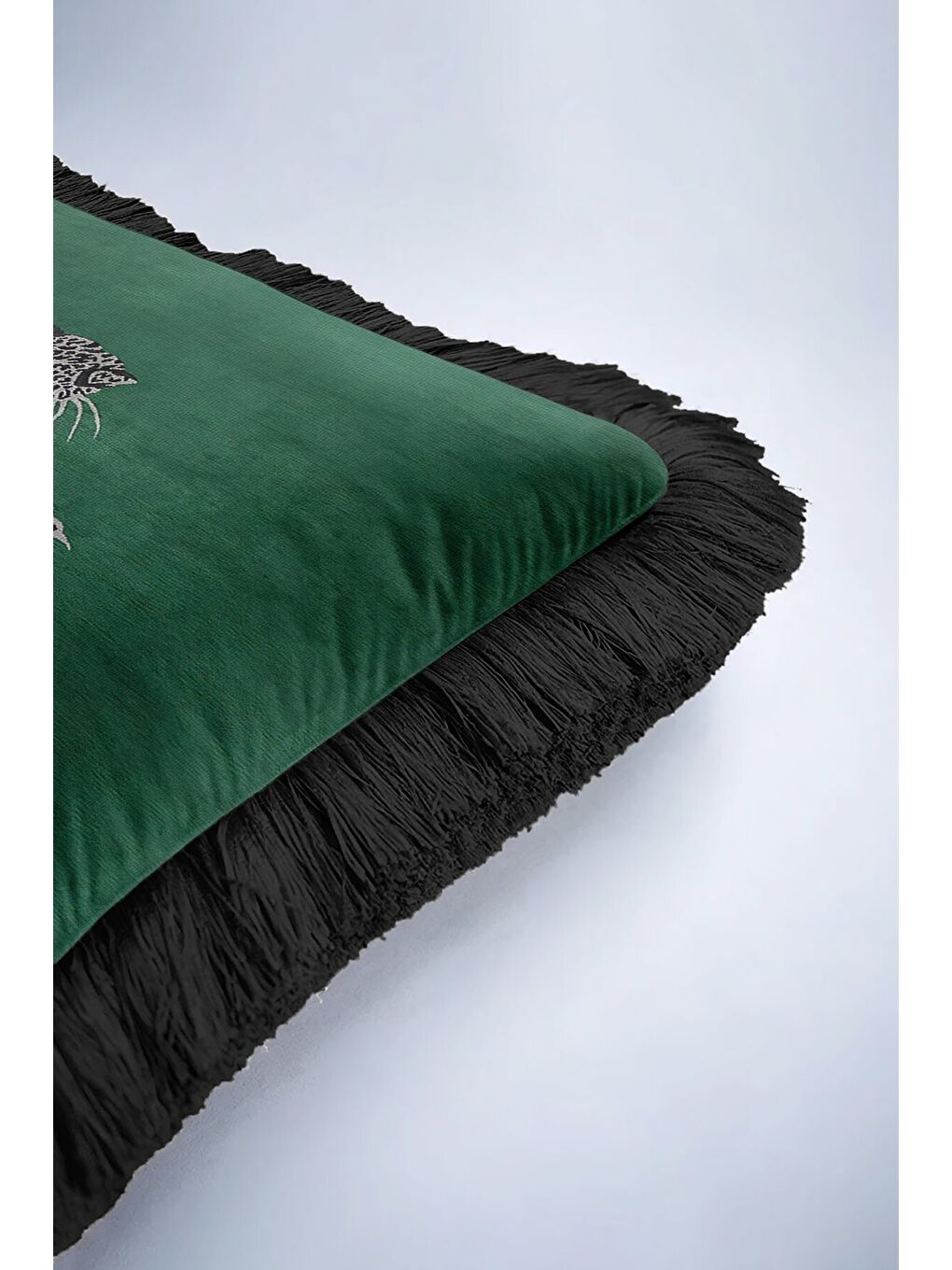 Karışık Leopar Figürlü Saçaklı Yastık Kılıfı - Vahşi Bohem Yeşil Siyah Püsküllü Kırlent Kılıfı-6