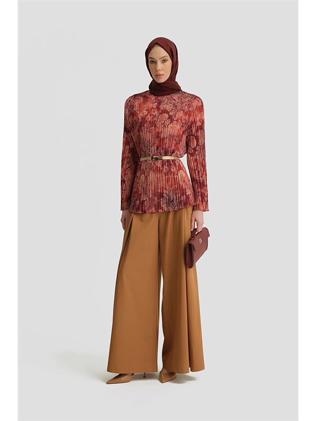 Piliseli Bluz 25Y3703 Koyu Kırmızı-2