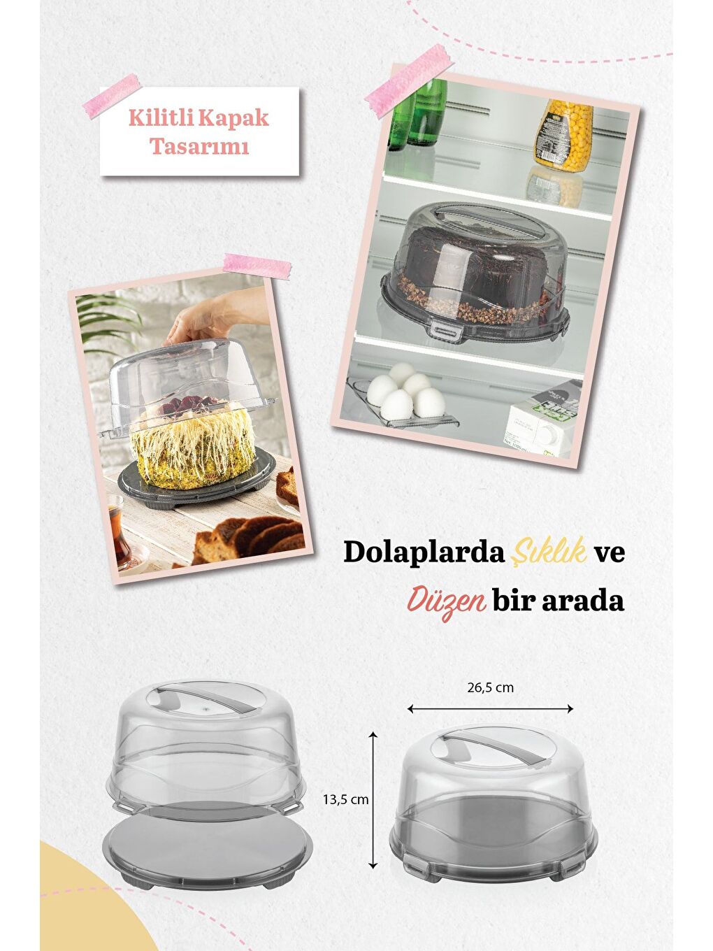 Antrasit Kilitli Kapaklı Pasta Kek Börek Borcam Taşıma Ve Saklama Kabı-1