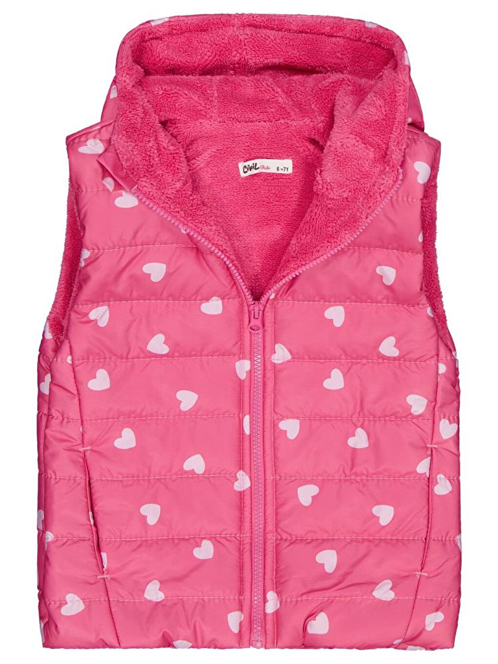 Girls Kalp Baskılı 6-9 Yaş Yelek - Pembe 6-7 Yaş-2