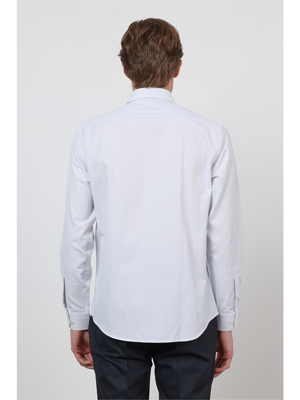 Beyaz Sert Yaka Uzun Kol Cepsiz Slim Fit Pamuklu Gömlek 1004260210-4