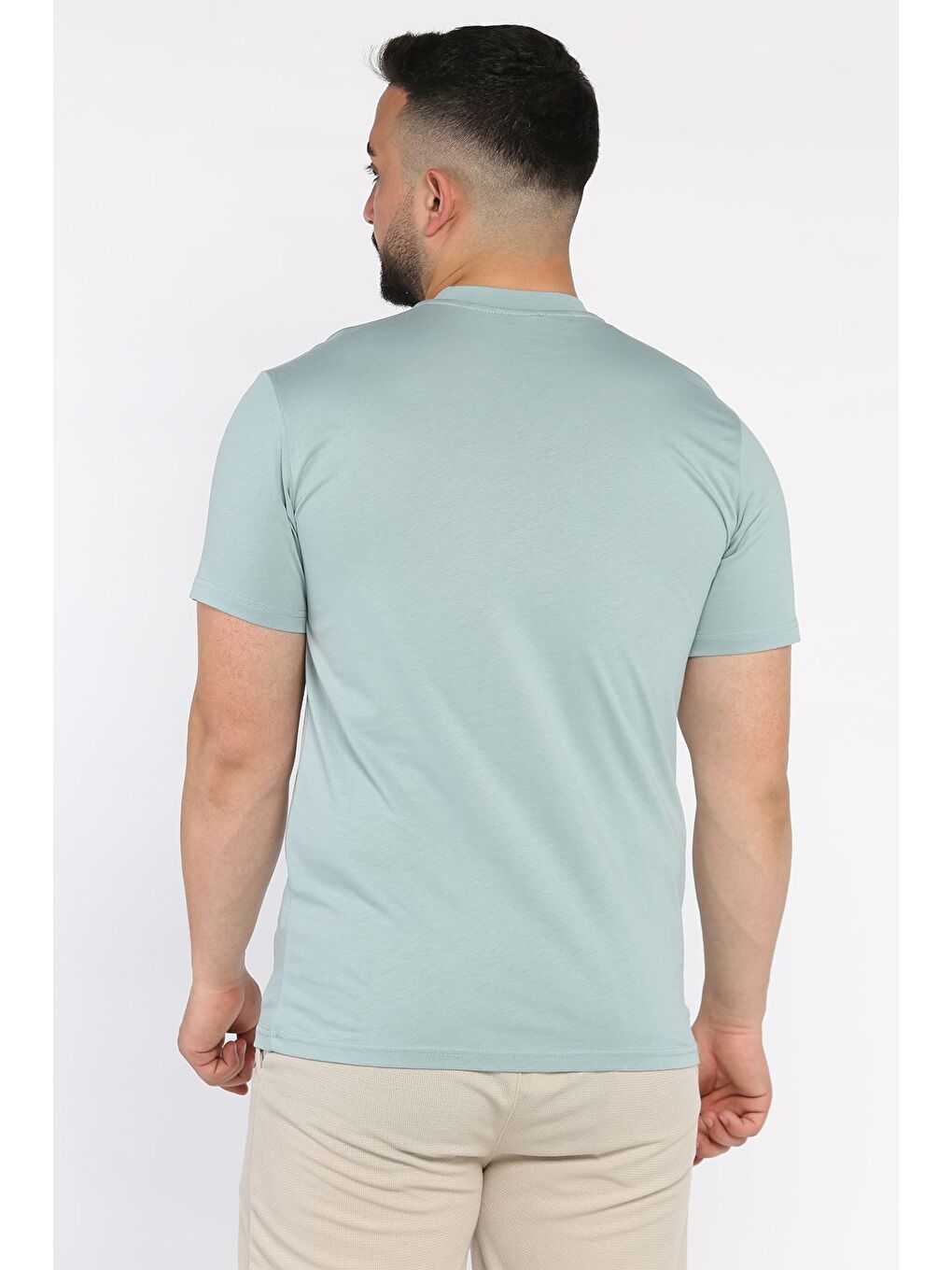 Yeşil Erkek Bisiklet Yaka Silikon Kabartma Baskılı Tişört-2