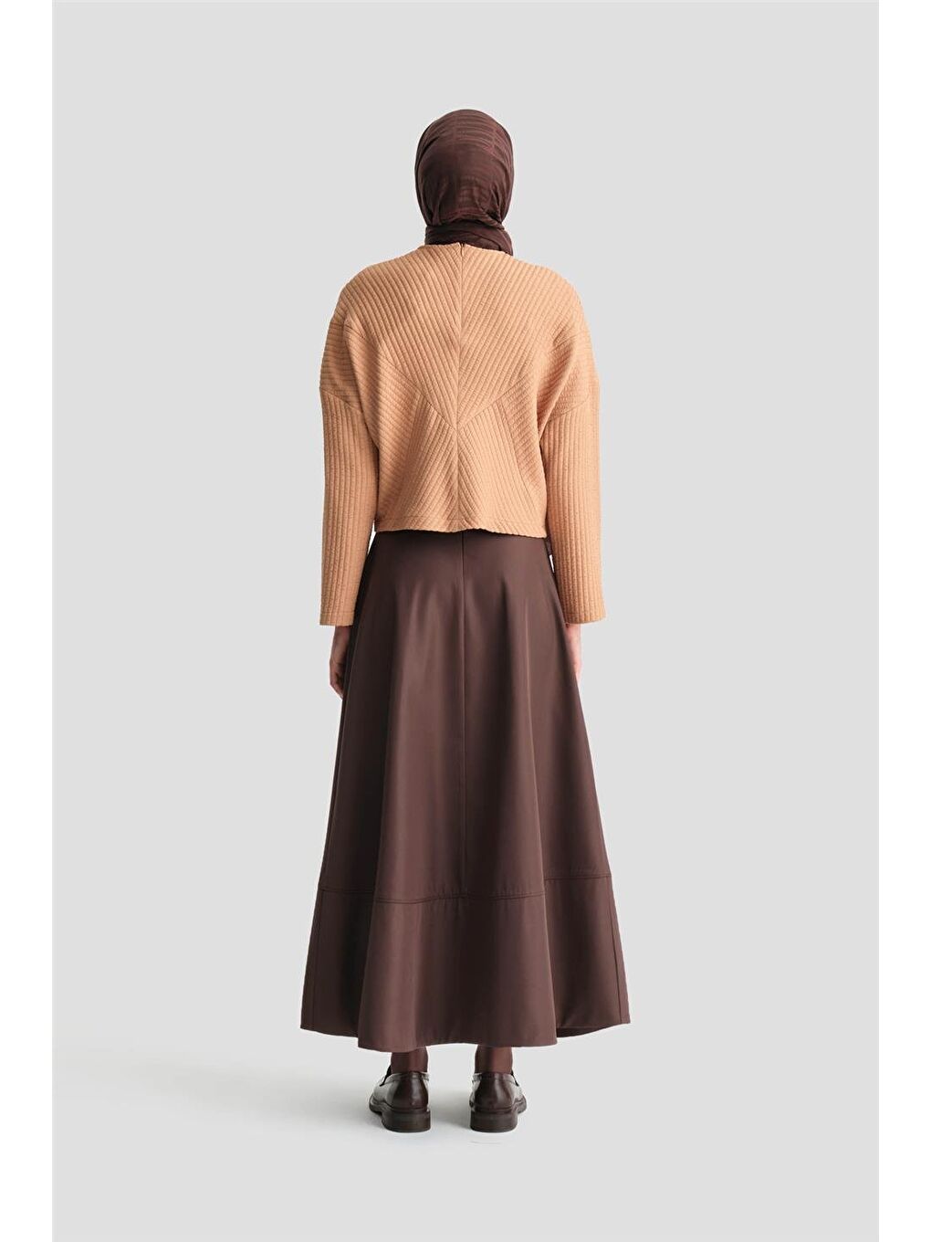 Kahverengi Örme Çizgi Efektli Kazak 24K3616 Camel-3