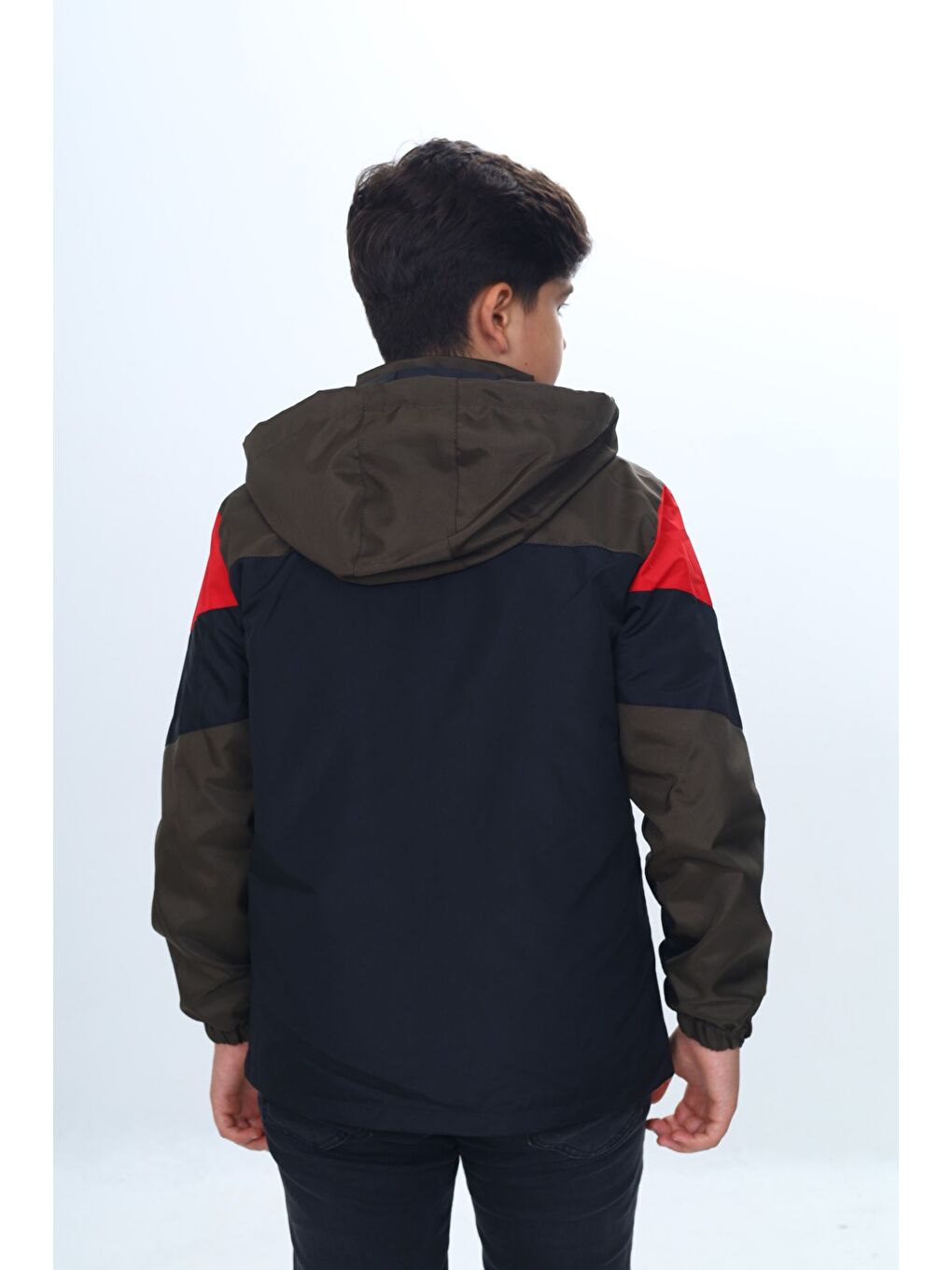 Haki Erkek Çocuk Sport Baskılı Kapüşonlu Yağmurluk-5