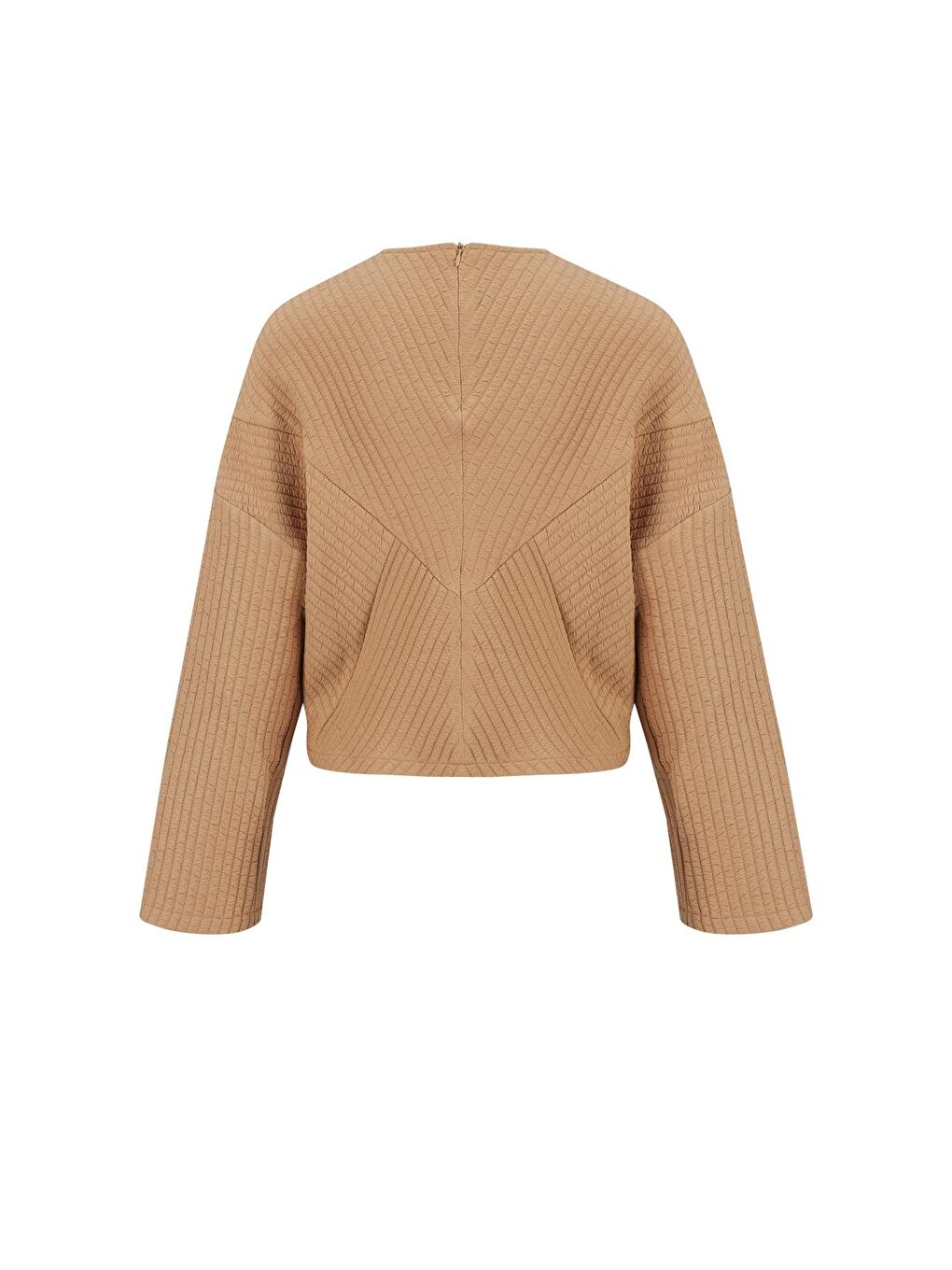 Kahverengi Örme Çizgi Efektli Kazak 24K3616 Camel-5