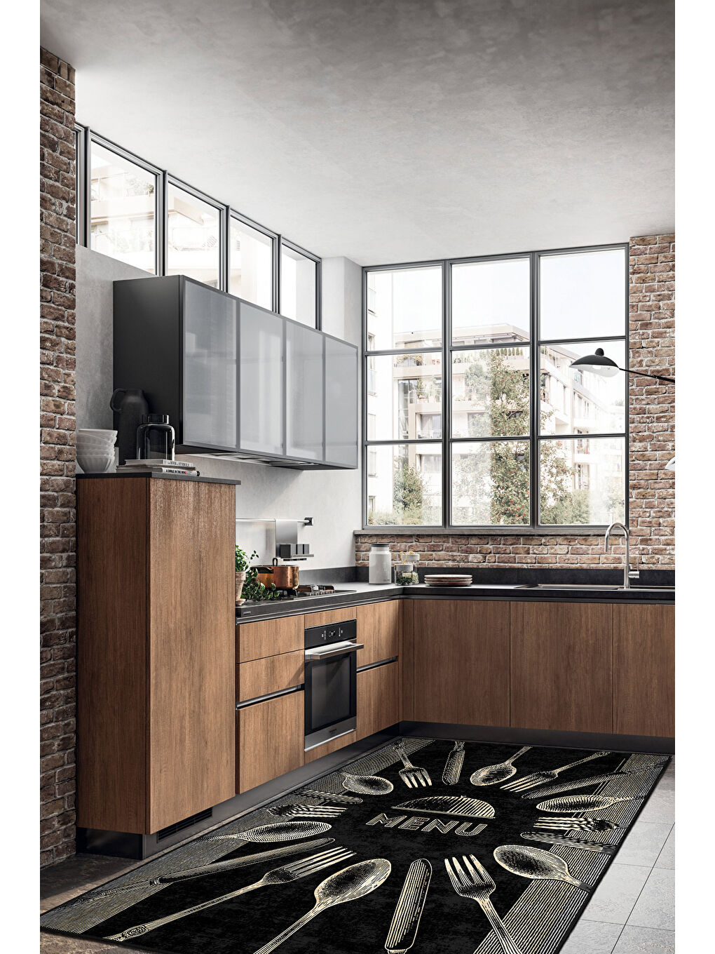 Siyah Dekoratif Özel Tasarım Yıkanabilir İnce Kaymaz Tabanlı Modern Halı KECE FR41-1