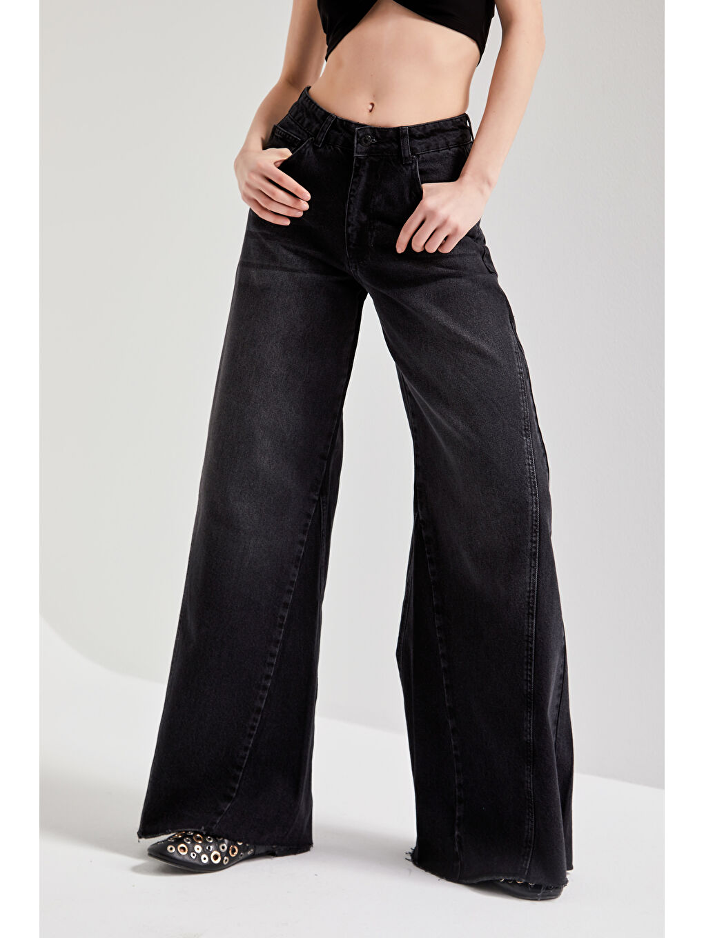 It's Basic Kadın Siyah Renk 2S5 1 Süper Palazzo Fit Orta Bel  100 Pamuk Denim