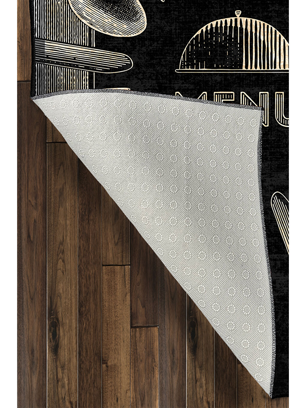 Siyah Dekoratif Özel Tasarım Yıkanabilir İnce Kaymaz Tabanlı Modern Halı KECE FR41-4