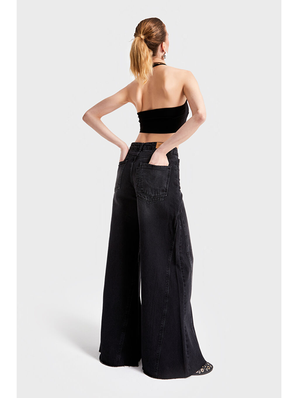 It's Basic Kadın Siyah Renk 2S5 1 Süper Palazzo Fit Orta Bel  100 Pamuk Denim - 2