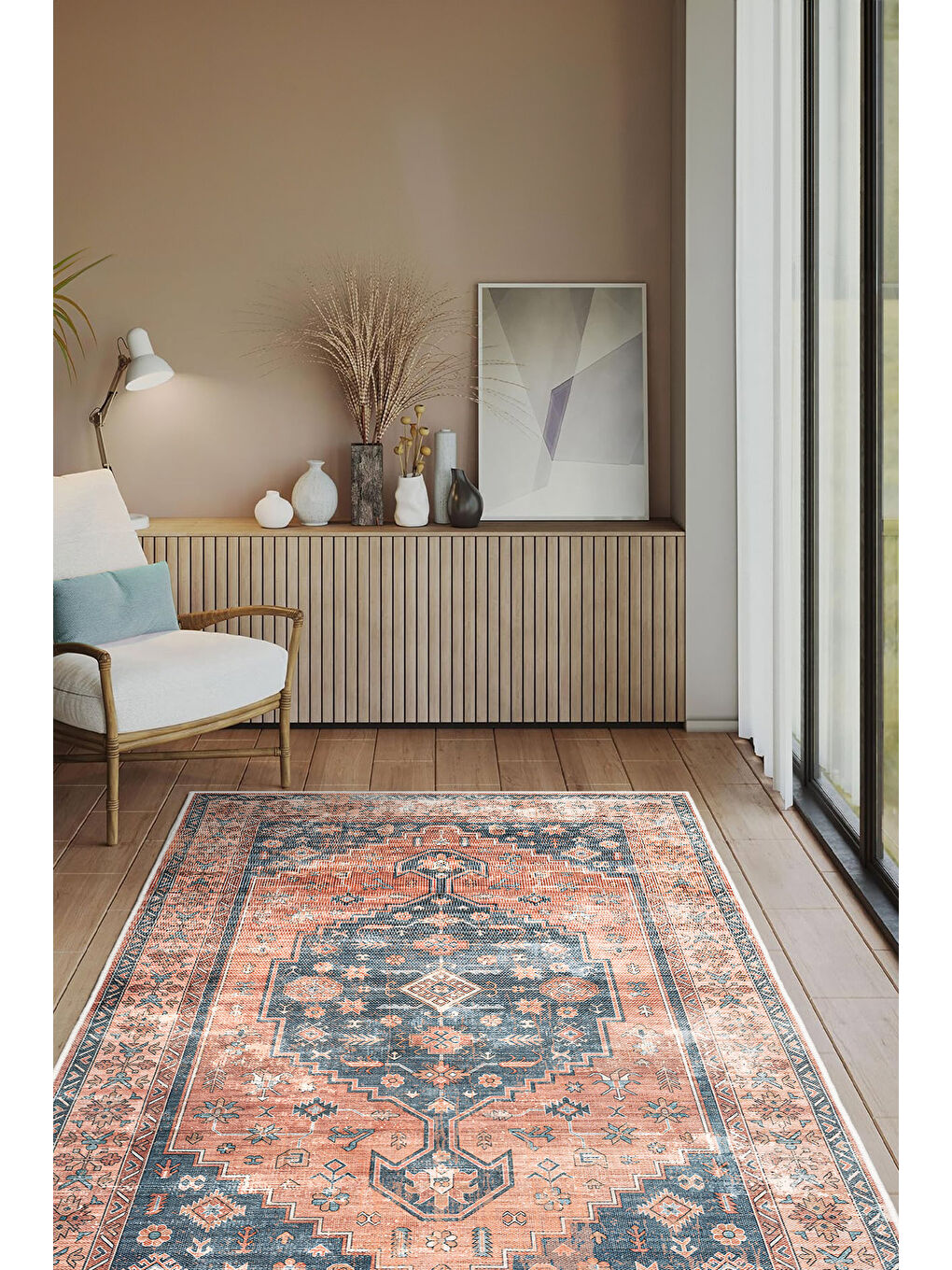 Kırmızı Dekoratif Özel Tasarım Yıkanabilir İnce Kaymaz Tabanlı Modern Halı KECE FR38-2