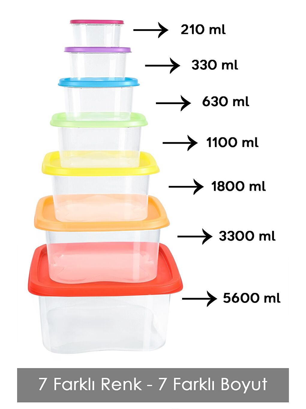 Karışık 7 li Kare Erzak Gıda Saklama Kabı Seti Mikrodalga ve Derin Dondurucuya Uygun Saklama Kabı Renkli-1