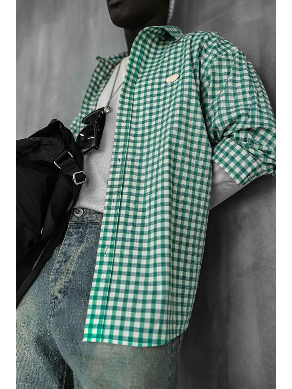 Abluka Online Erkek Kareli Desenli Oversize Gömlek Yeşil