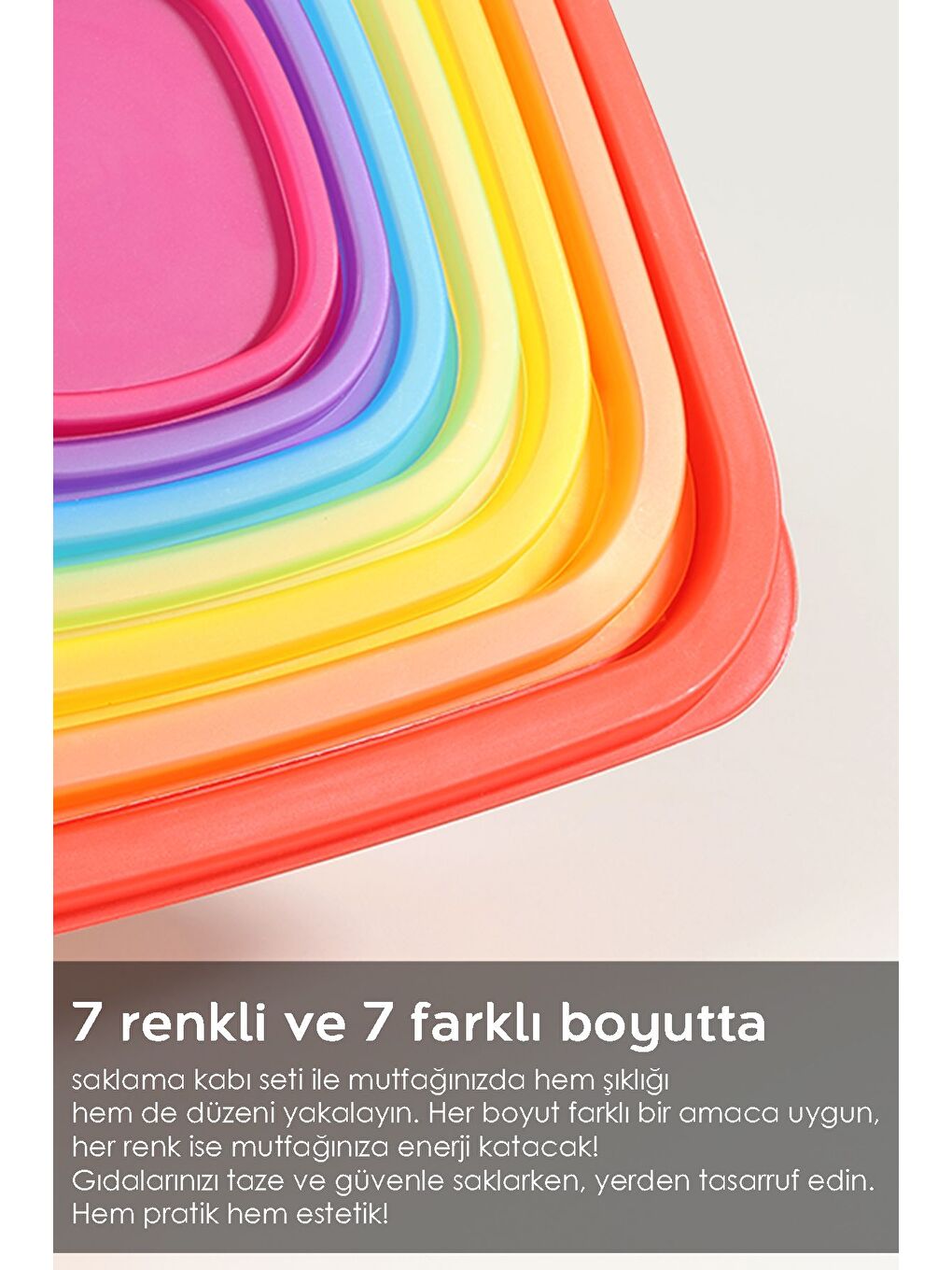 Karışık 7 li Kare Erzak Gıda Saklama Kabı Seti Mikrodalga ve Derin Dondurucuya Uygun Saklama Kabı Renkli-5