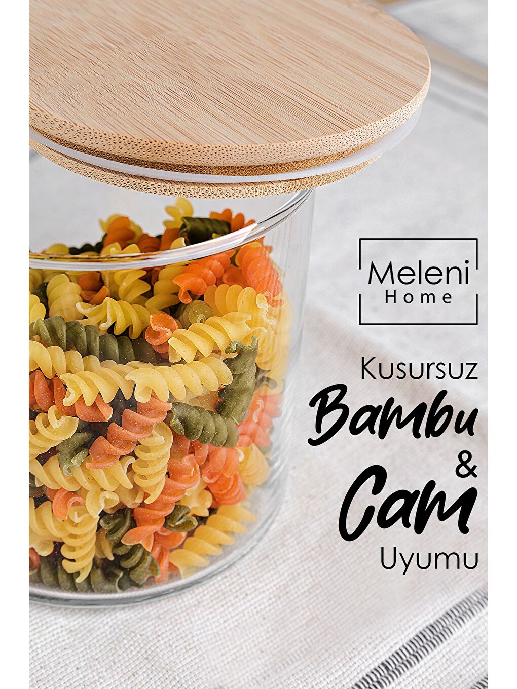 Renksiz 6'lı Bambu Kapak Cam Saklama Kabı Etiketli Bakliyat Erzak Vakum Kapaklı Cam Kavanoz Seti 680 ml-3