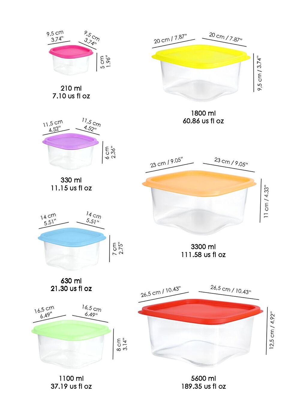 Karışık 7 li Kare Erzak Gıda Saklama Kabı Seti Mikrodalga ve Derin Dondurucuya Uygun Saklama Kabı Renkli-6