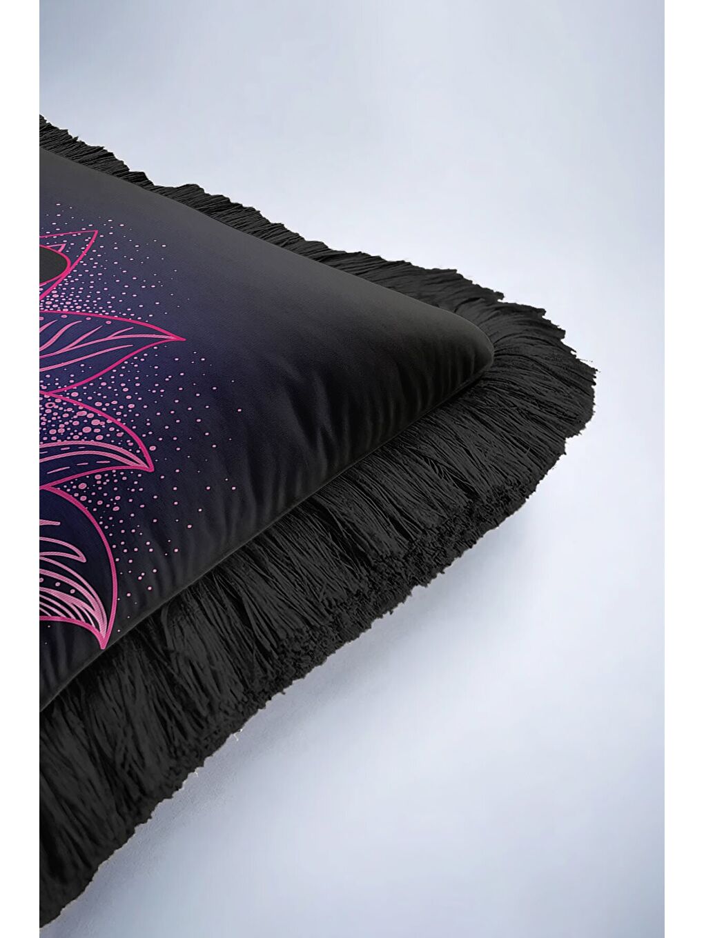 Karışık Meditatif Lotus Mandala Saçaklı Yastık Kılıfı - Zen Bohem Mor Pembe Siyah Püsküllü Kırlent Kılıfı-6