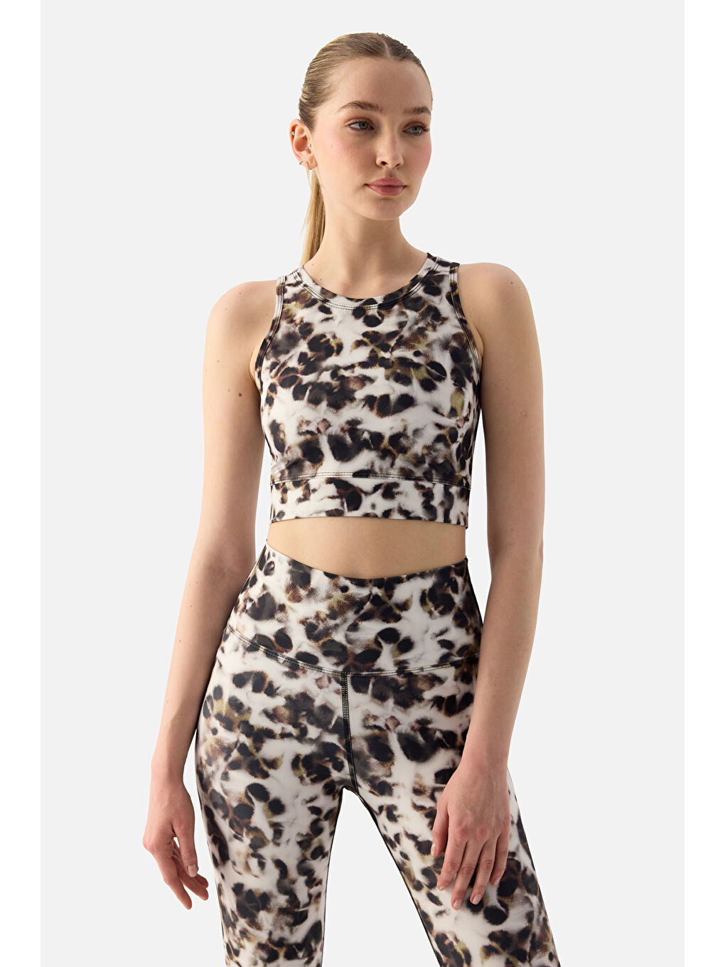 Karışık Kar Leoparı Dijital Spor Bra