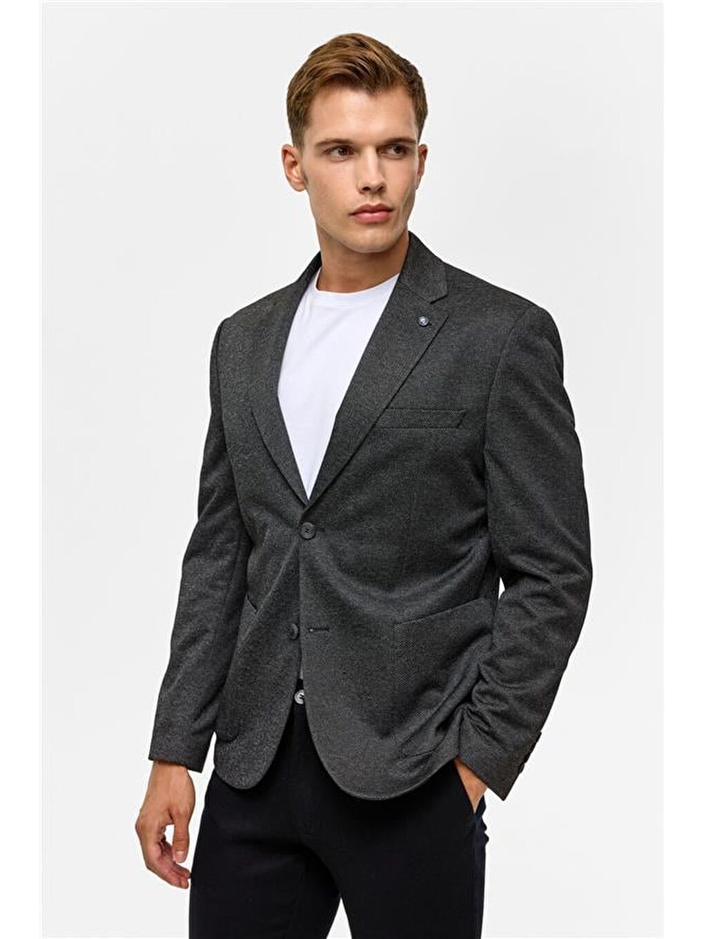 Siyah Slim Desenli Mono Yaka 6 Drop Ceket-1