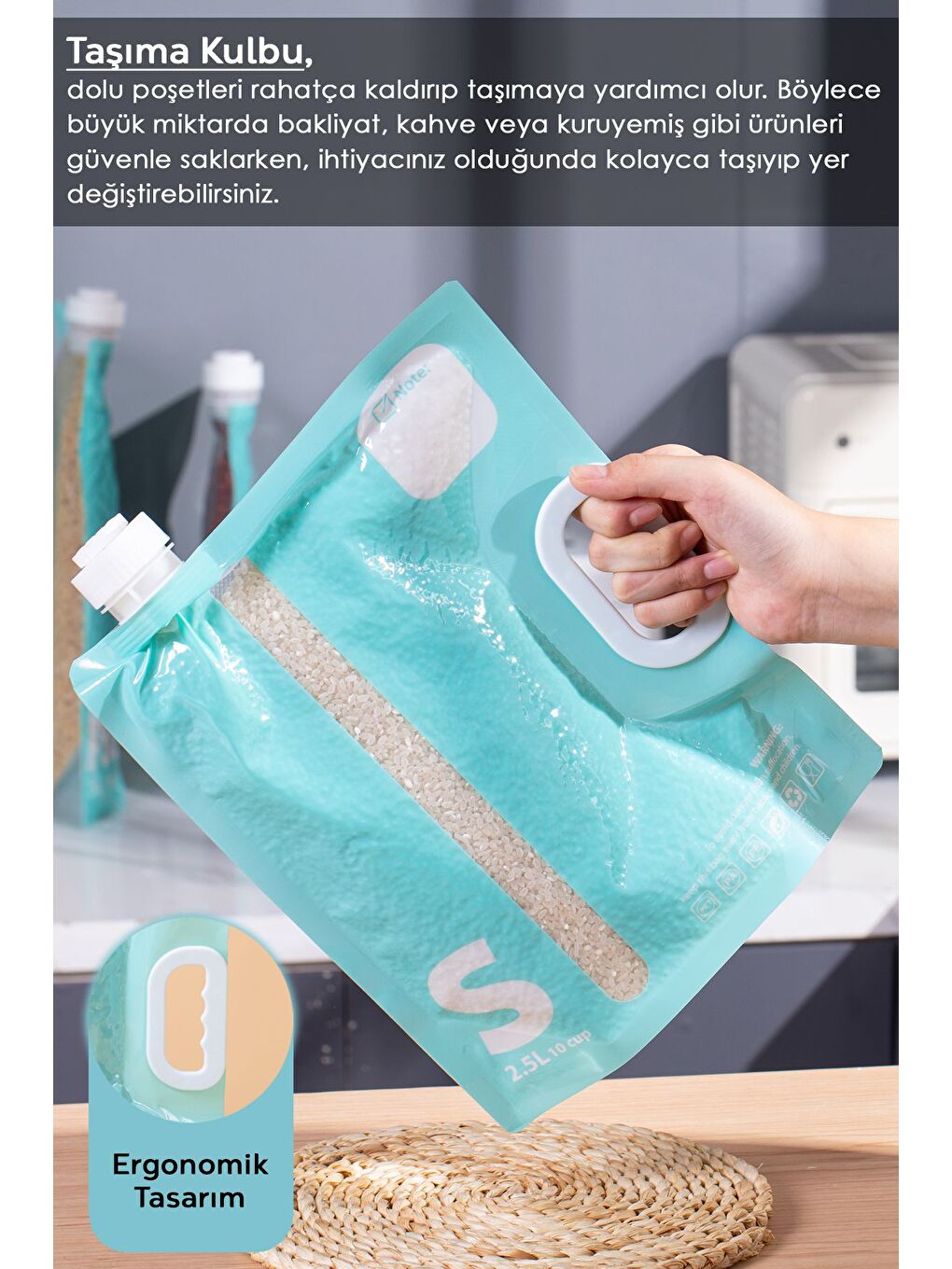 3'lü Vaku mlu Erzak Saklama Poşeti Hava Almaz Kulplu Gıda Saklama Torbası Yeşil-2