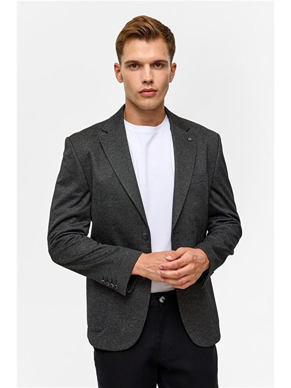 Siyah Slim Desenli Mono Yaka 6 Drop Ceket-2