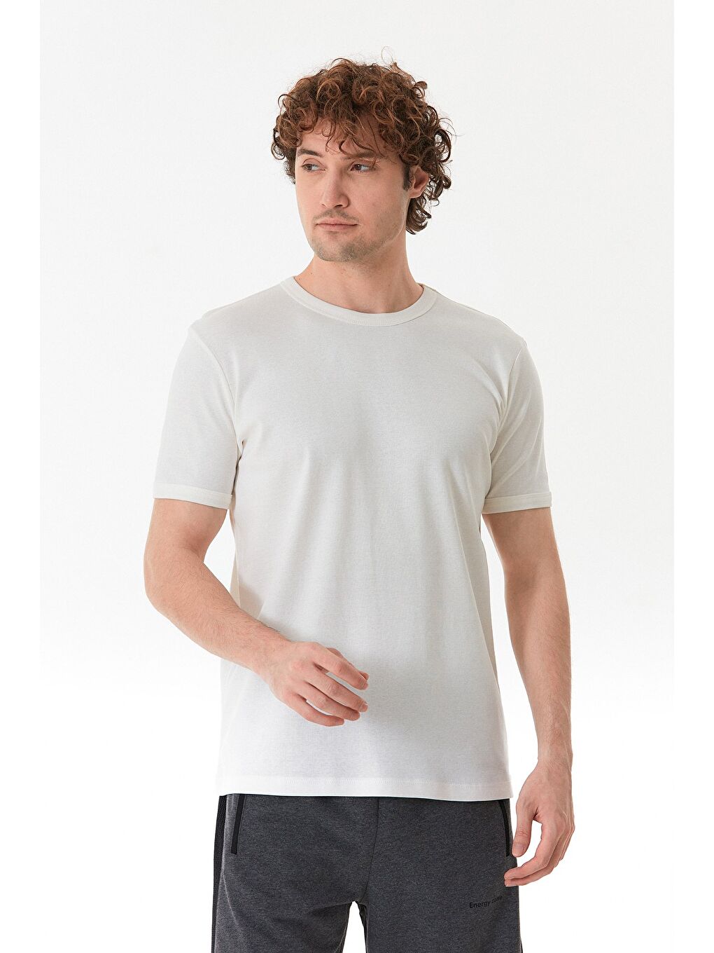 Ekru Basic Bisiklet Yaka Ribanalı Tişört