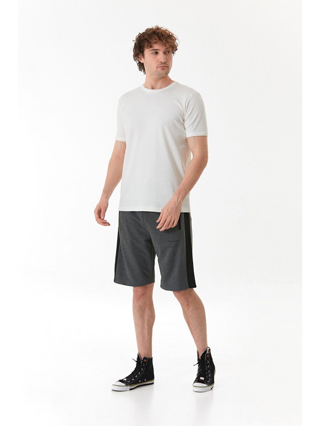 Ekru Basic Bisiklet Yaka Ribanalı Tişört-1