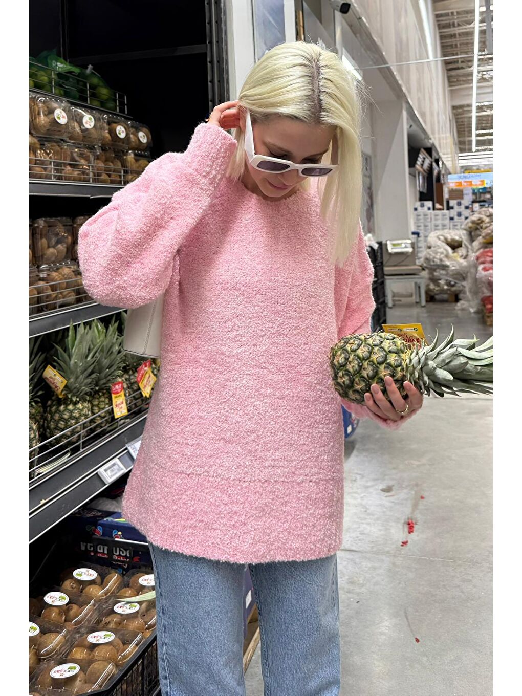 Pembe Bisiklet Yaka Kadın Buklet Kazak Mg2480