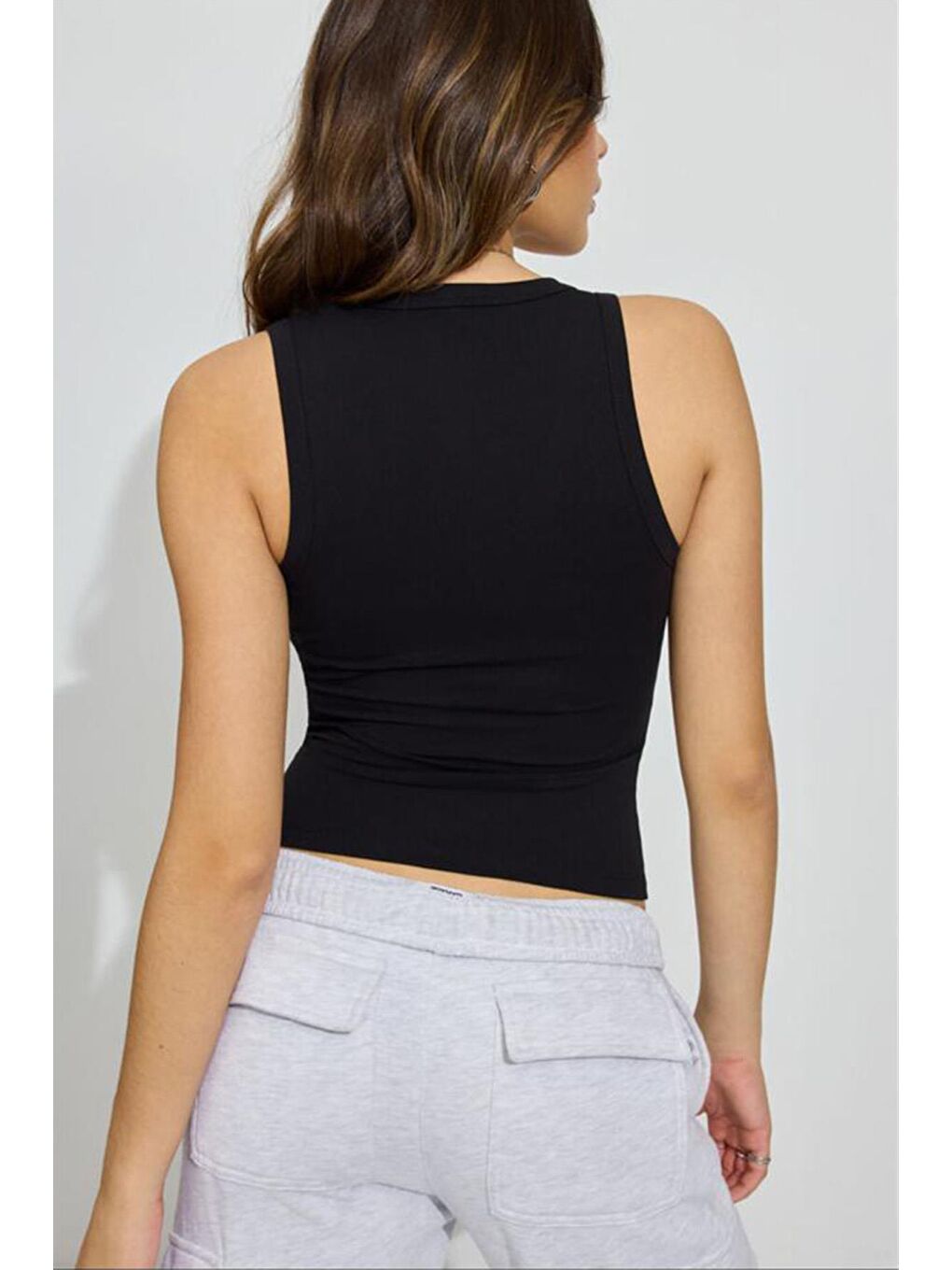 Siyah Derin V Yaka %100 Pamuklu Basic Kadın Atlet Mg2405-4