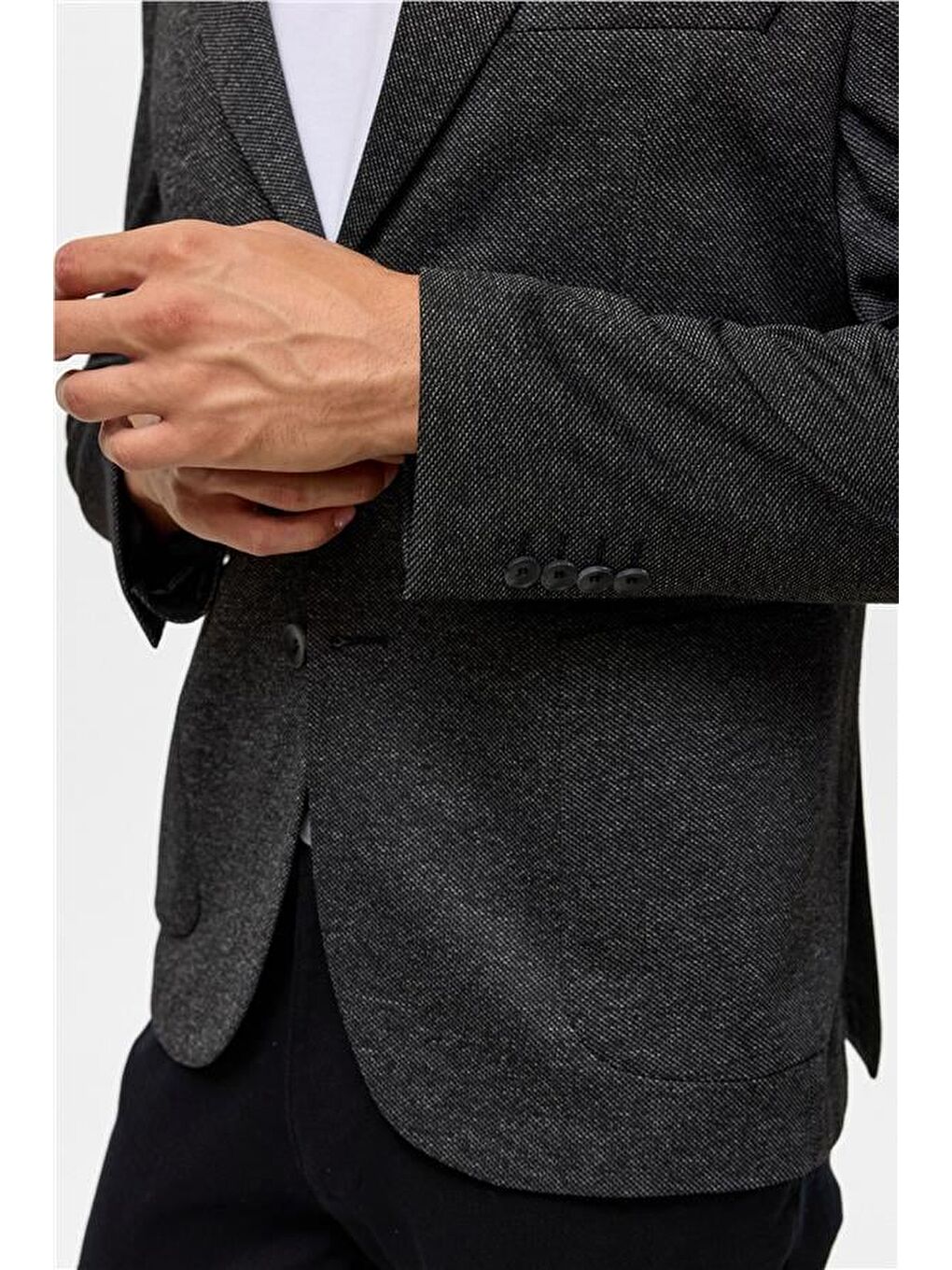 Siyah Slim Desenli Mono Yaka 6 Drop Ceket-6