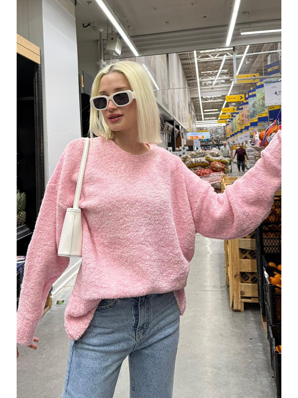 Pembe Bisiklet Yaka Kadın Buklet Kazak Mg2480-1