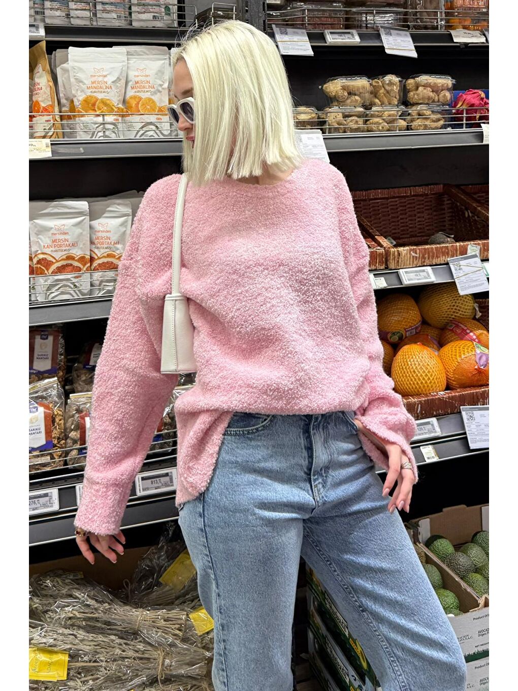 Pembe Bisiklet Yaka Kadın Buklet Kazak Mg2480-2