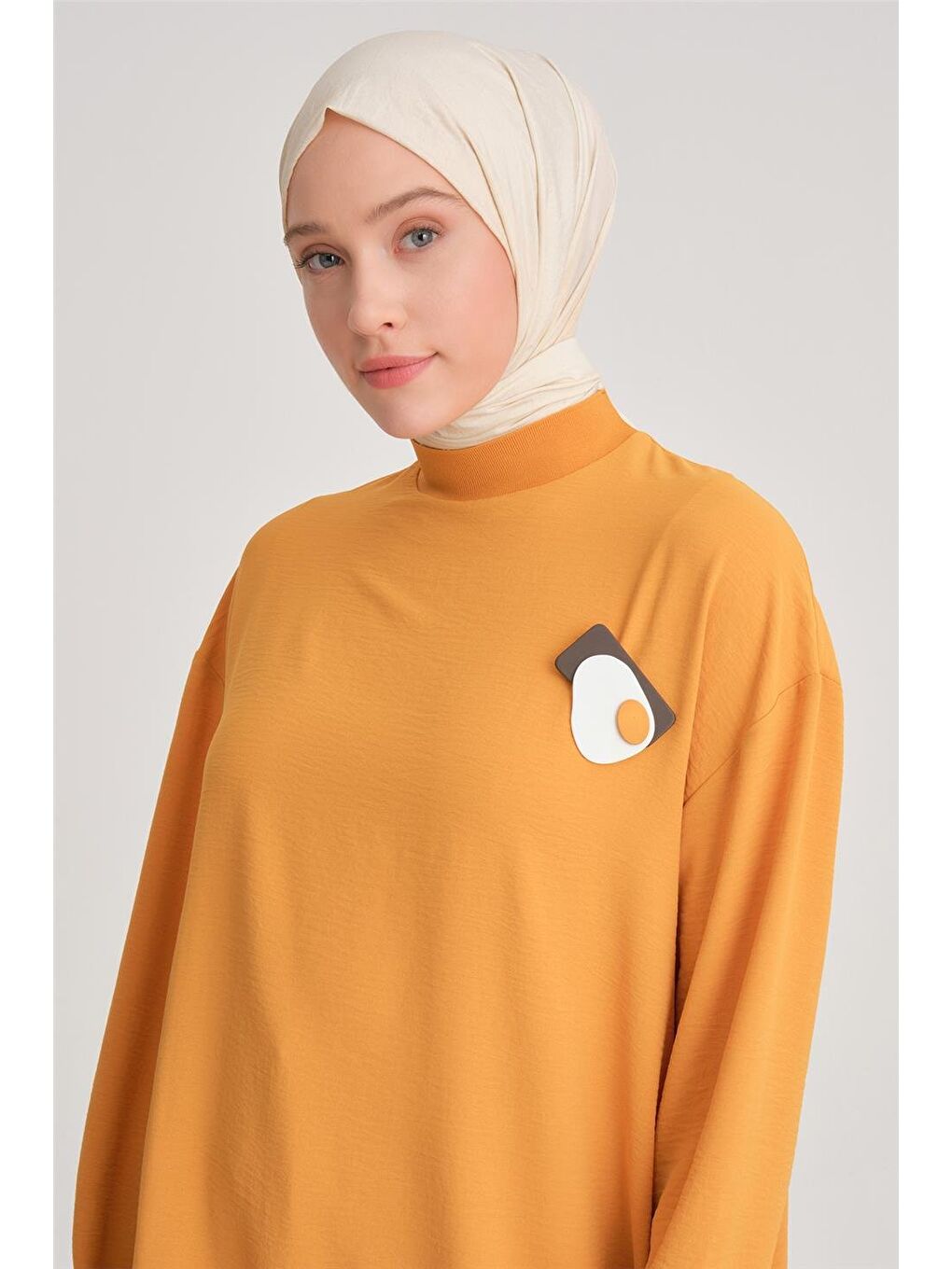 Sarı Broşlu Bluz Ort3100 Zencefil