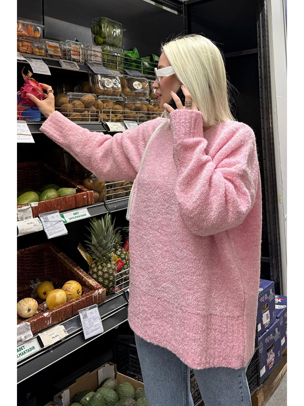 Pembe Bisiklet Yaka Kadın Buklet Kazak Mg2480-3