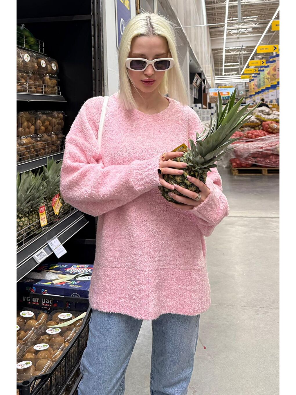 Pembe Bisiklet Yaka Kadın Buklet Kazak Mg2480-4