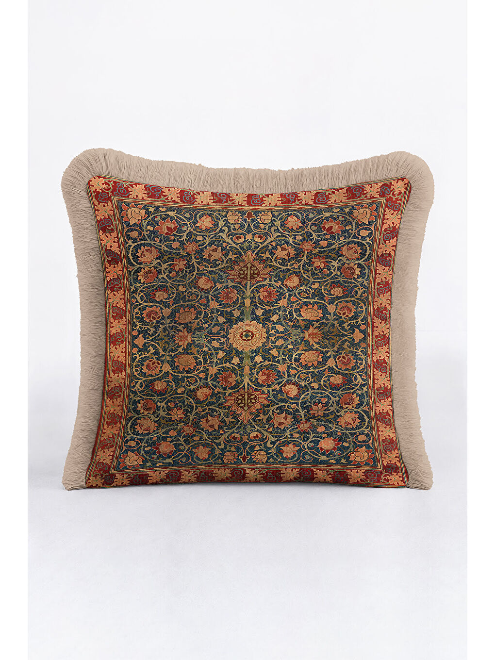 Karışık Saray Hareketli Saçaklı Yastık Kılıfı - Klasik Vintage Rustik Lacivert Gold Püsküllü Kırlent Kılıfı