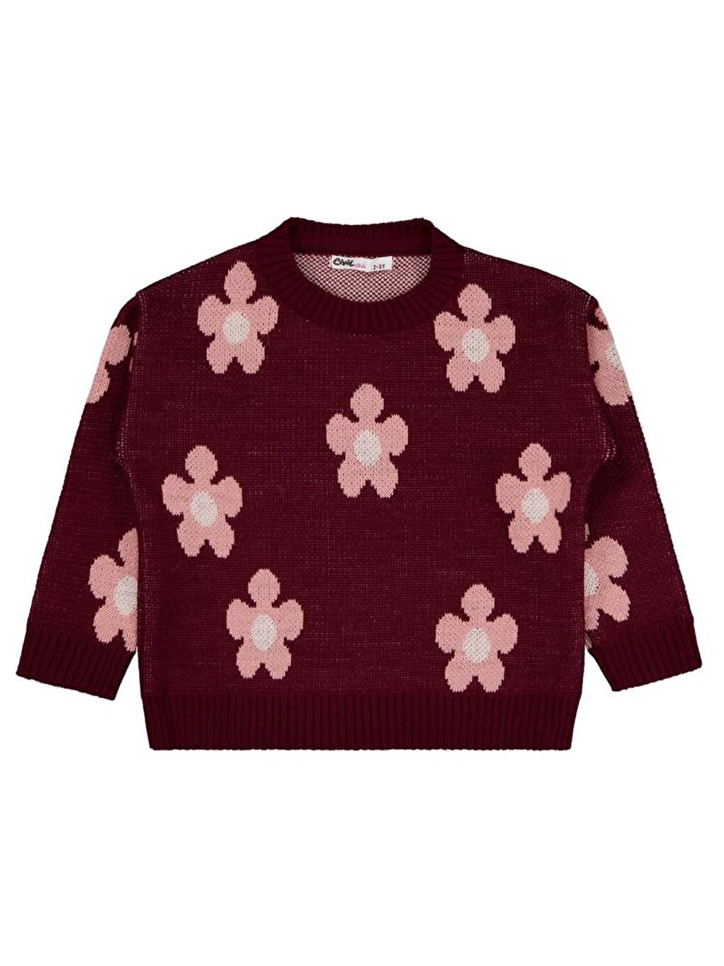 Girls Papatya Desenli 2-5 Yaş Kazak - Bordo 2-3 Yaş