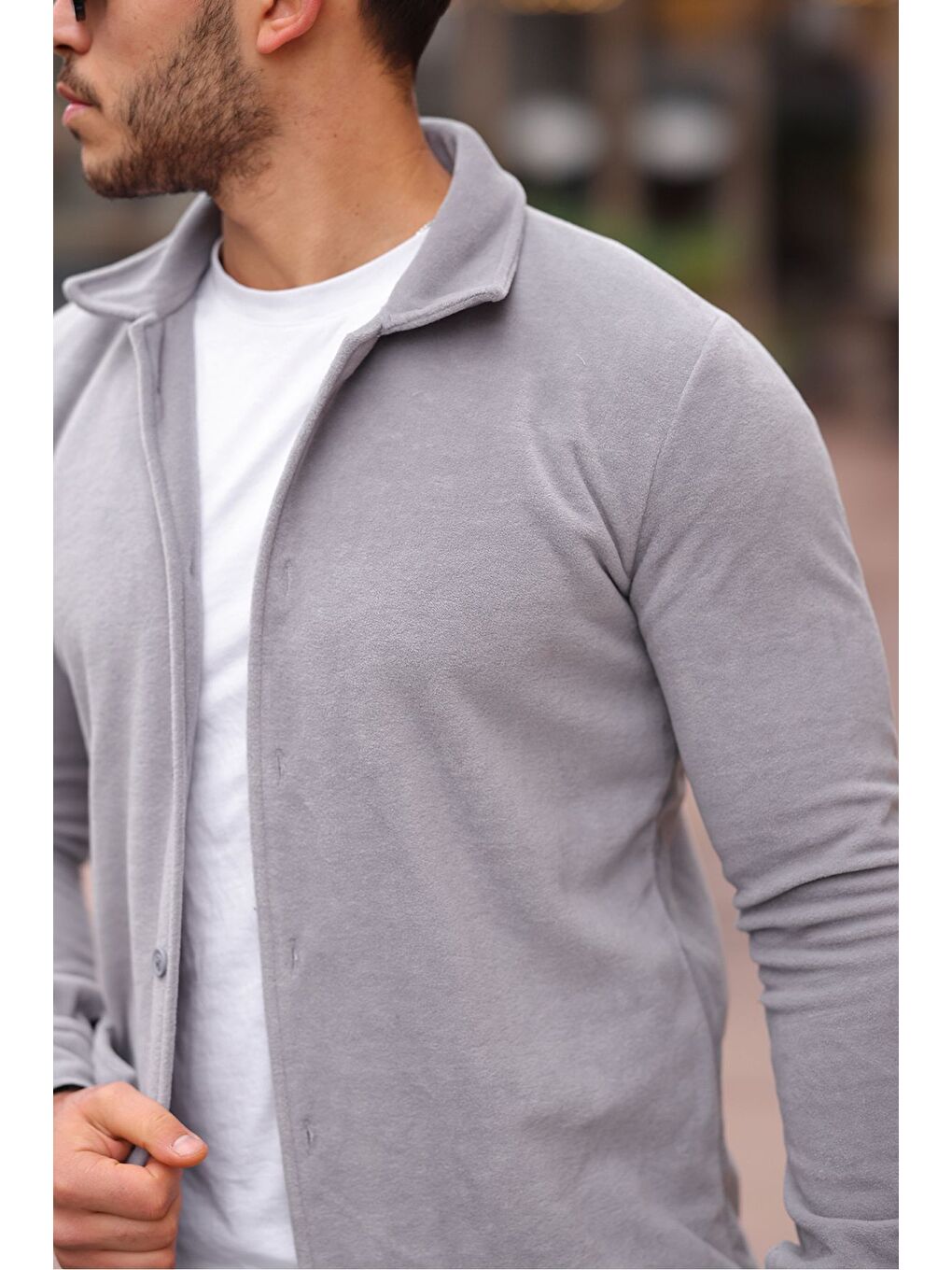 Gri Erkek Polar Rahat Kalıp Gömlek-1