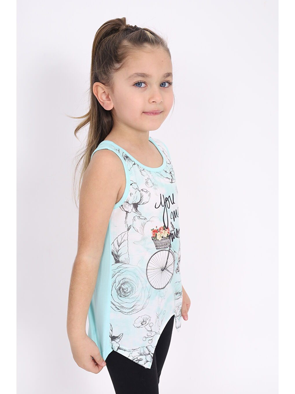 Turkuaz Kız Çocuk Bisiklet Baskılı Atlet-2