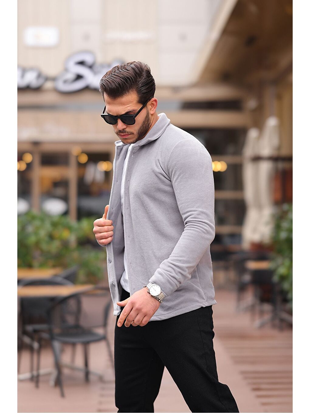 Gri Erkek Polar Rahat Kalıp Gömlek-2