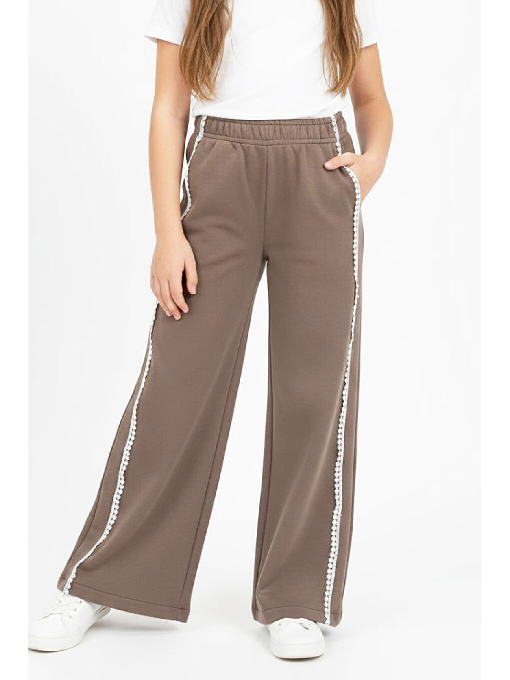 Kahverengi Kız Çocuk Eşofman Alt -3 İplik Diyagonal Kumaş- 6-14 Yaş 12460