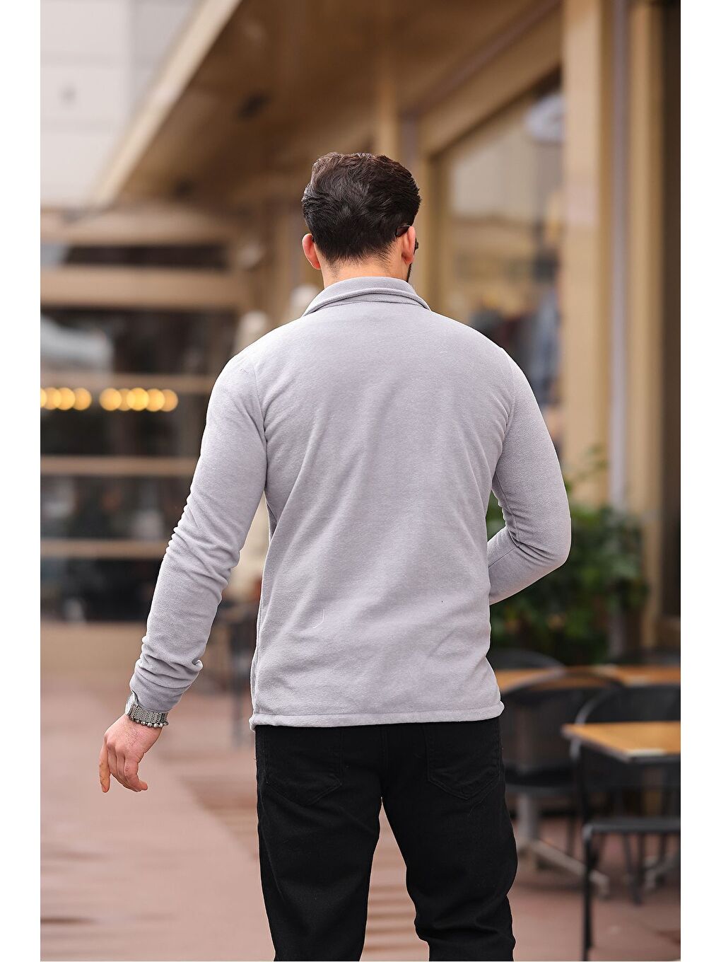 Gri Erkek Polar Rahat Kalıp Gömlek-3