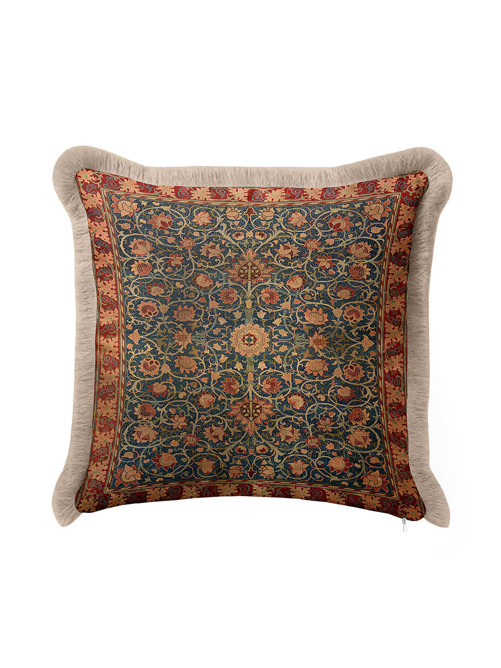 Karışık Saray Hareketli Saçaklı Yastık Kılıfı - Klasik Vintage Rustik Lacivert Gold Püsküllü Kırlent Kılıfı-2