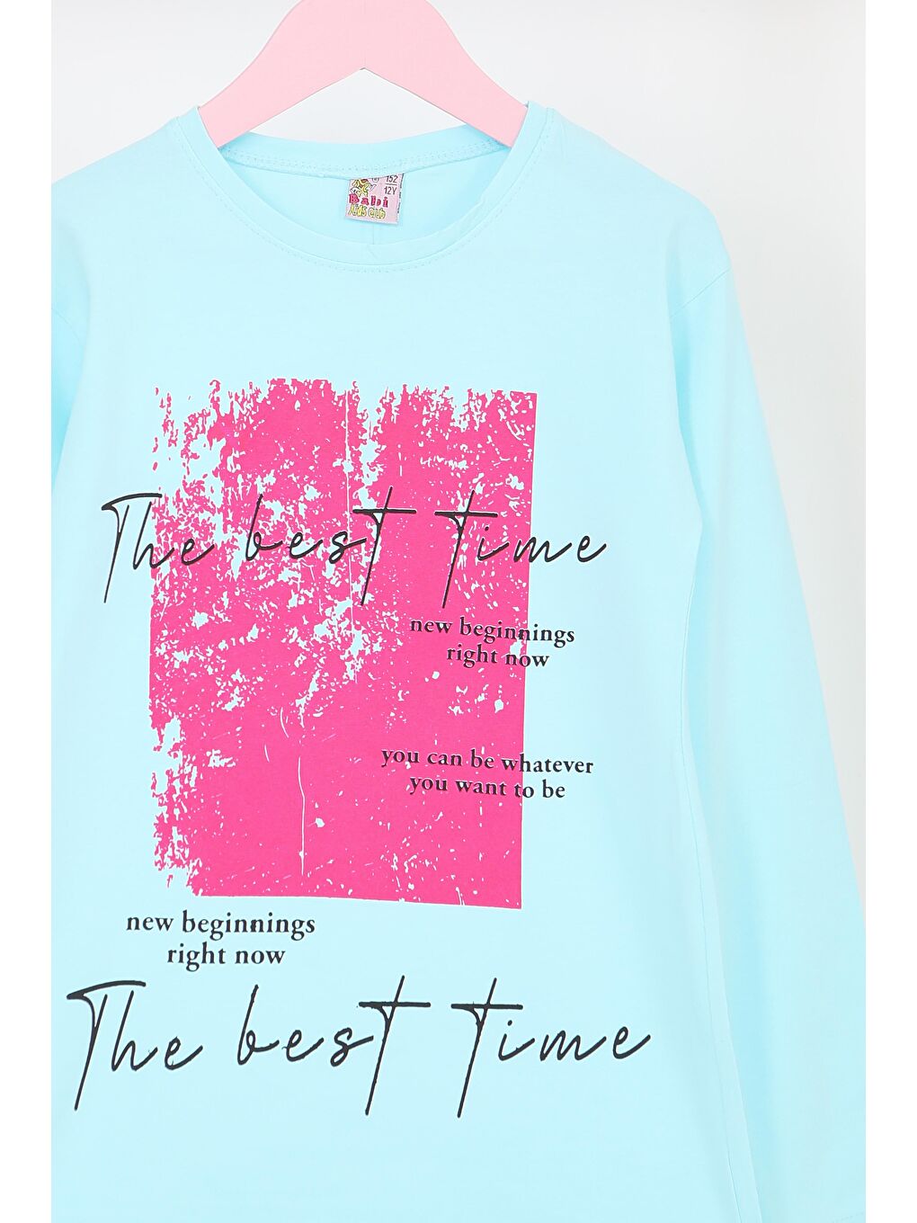 Kız Çocuk Bebe Mavi Uzun Kollu Baskılı Penye Badi - 27693-1