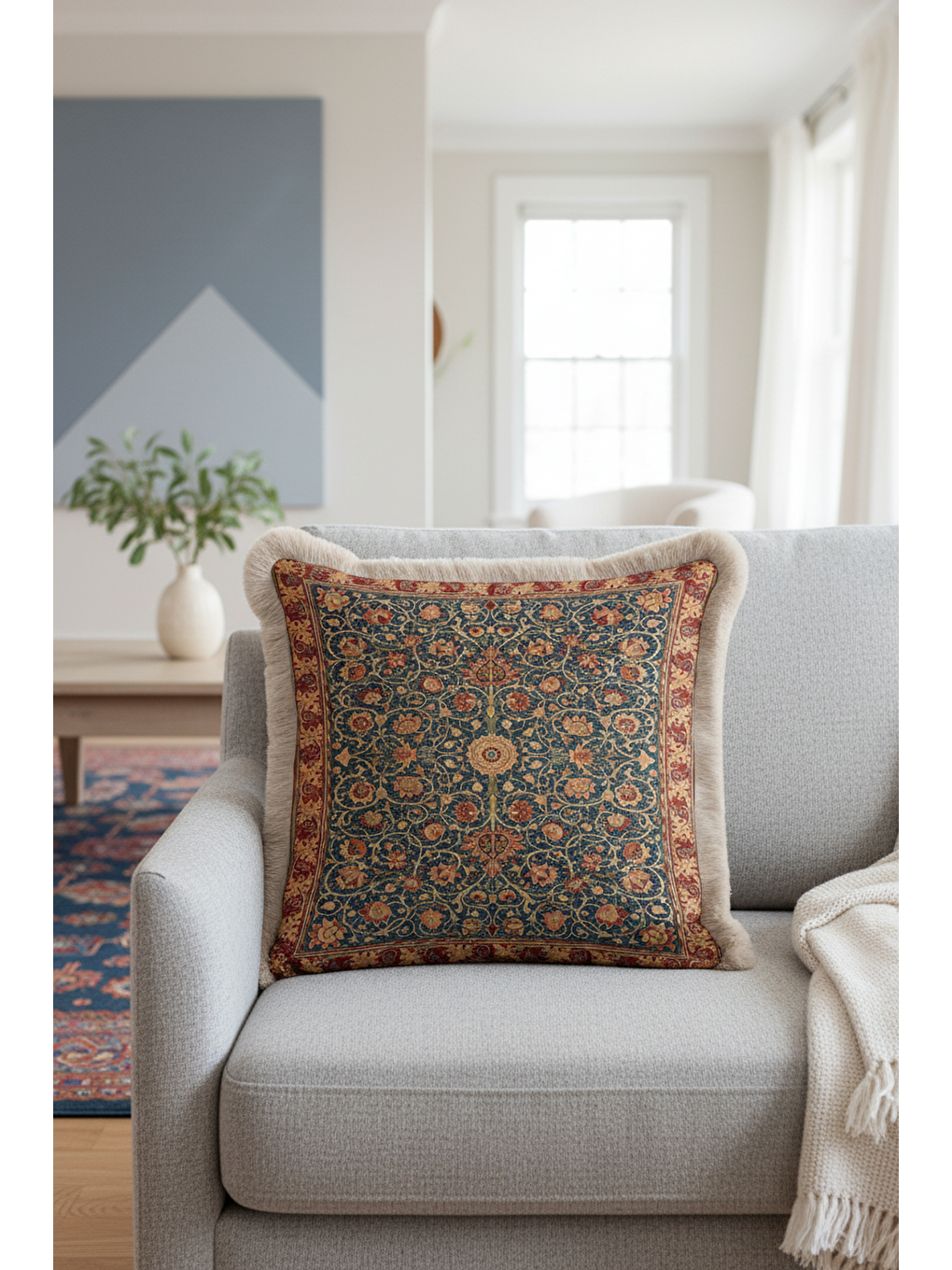 Karışık Saray Hareketli Saçaklı Yastık Kılıfı - Klasik Vintage Rustik Lacivert Gold Püsküllü Kırlent Kılıfı-3