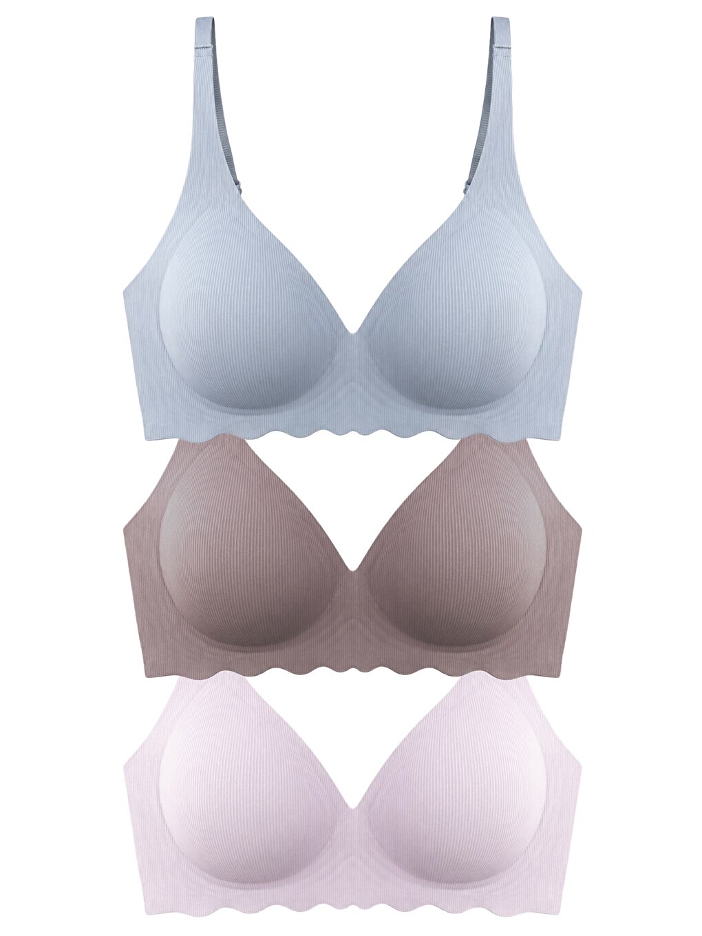 Karışık Seamless Bra - Lumera | Lazer Kesim Balensiz Rib Dokulu Dalga Kesim Dikişsiz Kadın Sütyen 3'lü Paket