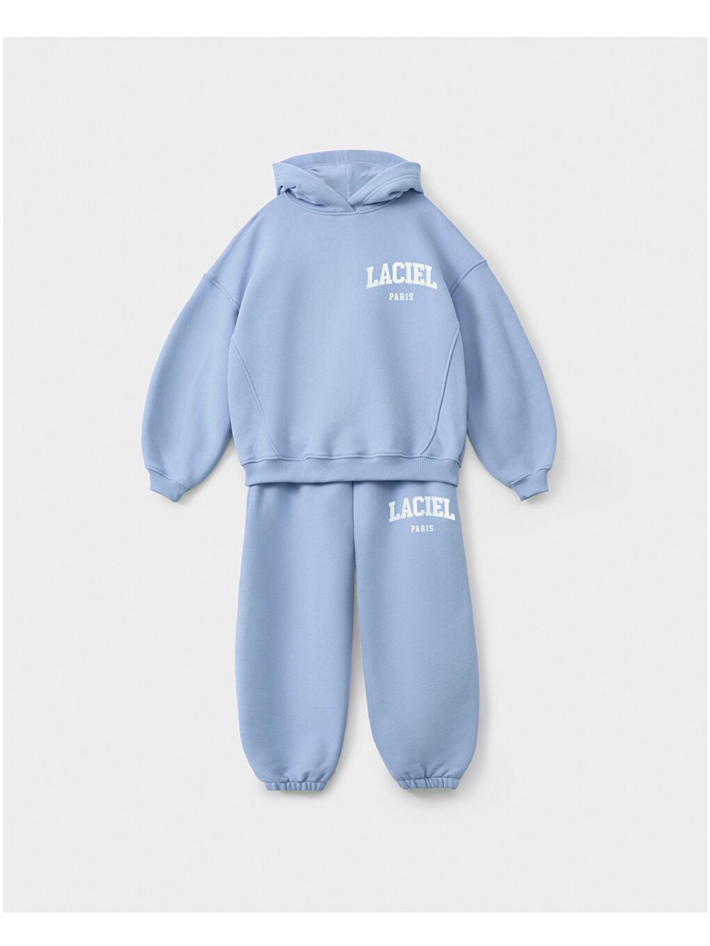 Unisex Çocuk Pamuklu Mavi Laciel Baskılı Kapüşonlu Sweatshirt Ve Eşofman Alt Takım