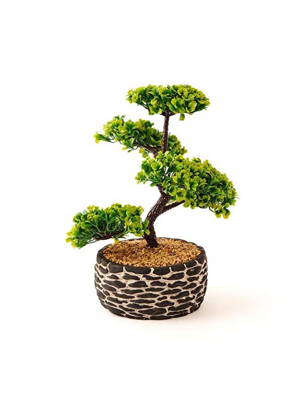 Dekoratif Saksılı Bonsai Meri Yapay Çiçek - Siyah / Yeşil - 20x20x36 cm