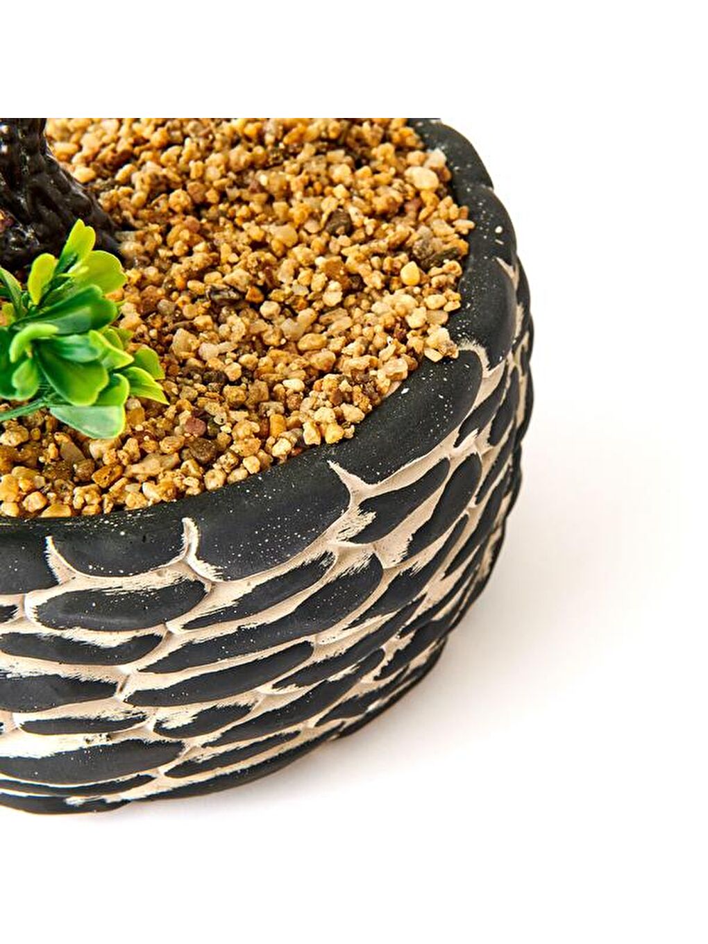 Dekoratif Saksılı Bonsai Meri Yapay Çiçek - Siyah / Yeşil - 20x20x36 cm-4
