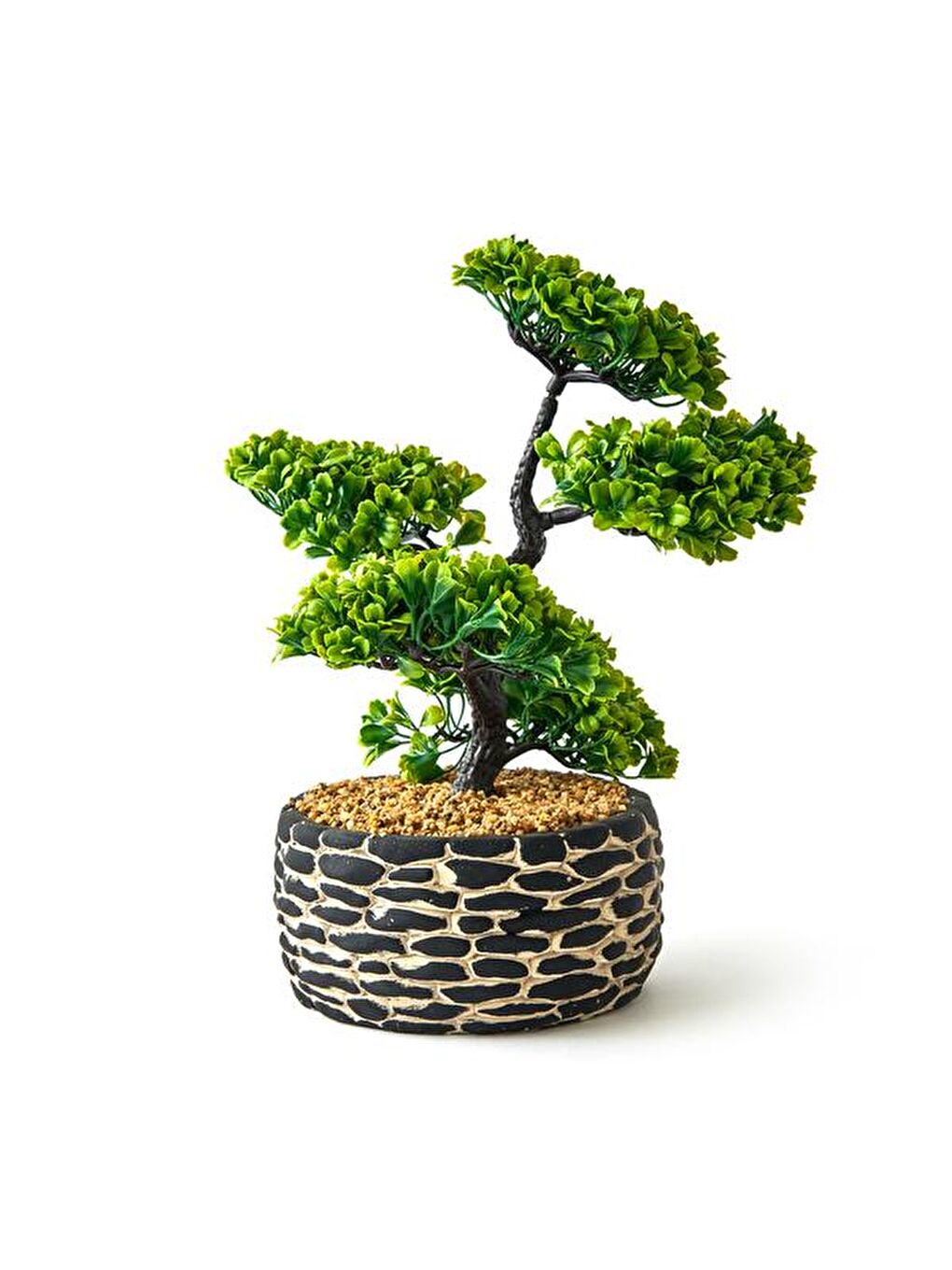 Dekoratif Saksılı Bonsai Meri Yapay Çiçek - Siyah / Yeşil - 20x20x36 cm-5